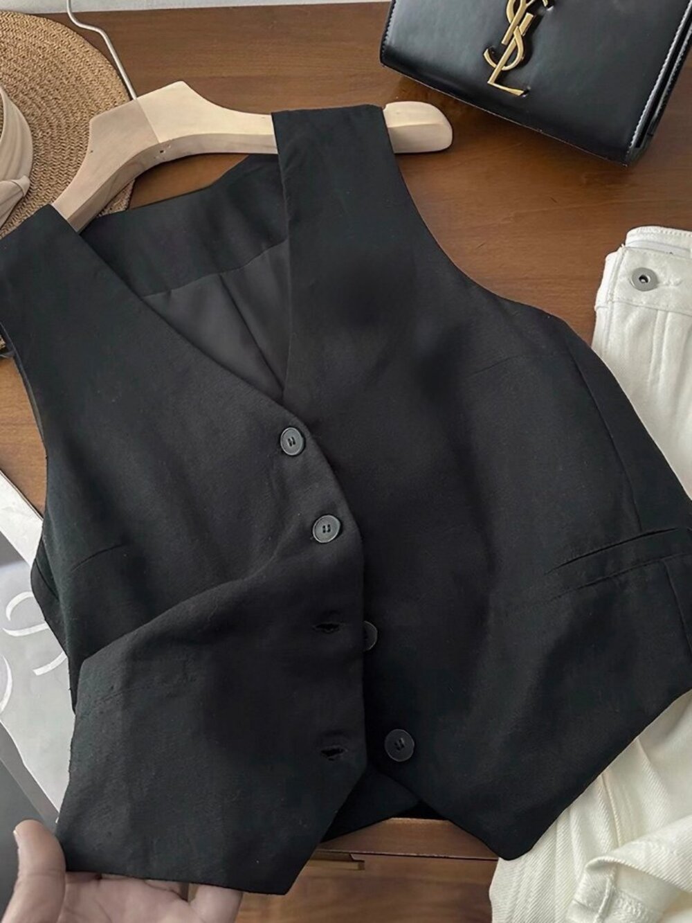 Black Linen Vest - Size M
